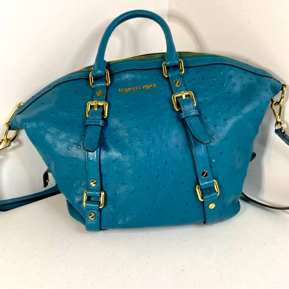 MK Michael Kors Turquoise Crossbody Bag Purse Exotic Pebbled Ostrich Leather